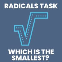 radicals task: which is the smallest with bedazzled radical symbol in center