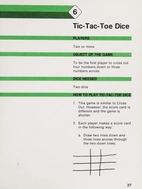 Tic Tac Toe Dice Game Instructions