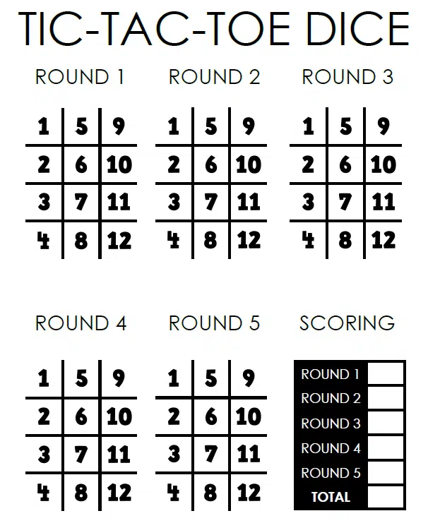 Scientific Notation Tic Tac Toe 5 x 5 Grid