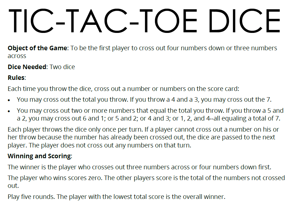 Tic Tac Toe Dice Game