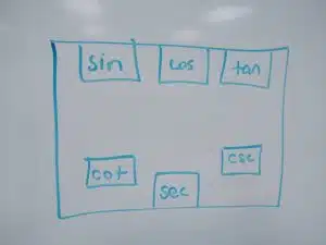 trigonometry puzzle drawn on dry erase board.