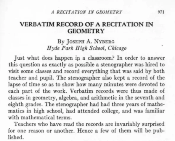 Verbatim Record of a Recitation in Geometry Article. 