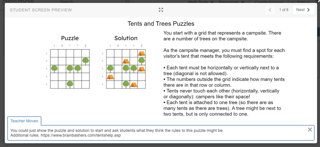 Desmos Tents and Trees Puzzles 