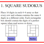 Square Sudoku Puzzles from Erich Friedman.