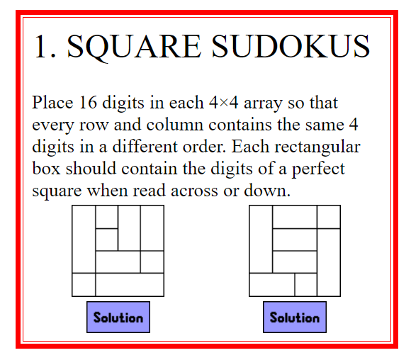 square sudoku puzzles erich friedman