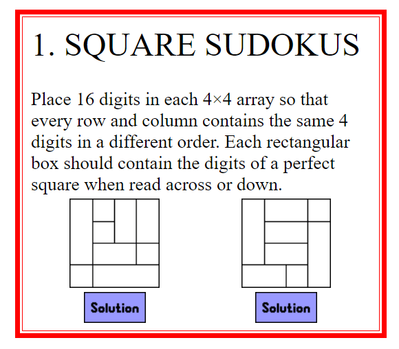 square sudoku puzzles erich friedman