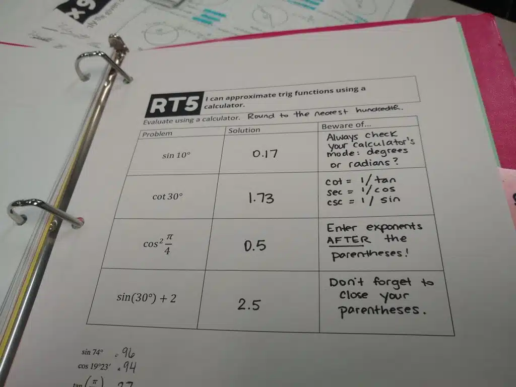 Trigonometry Notes over evaluating trig functions using a calculator. 