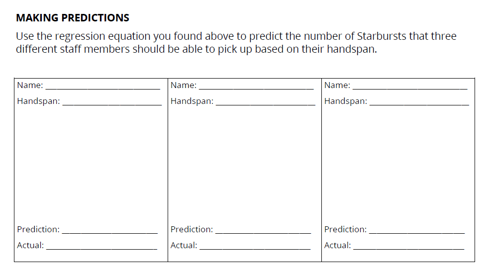 Making Predictions Chart for Candy Grab Lab