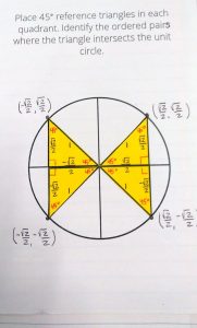 close-up of deriving the unit circle foldable.