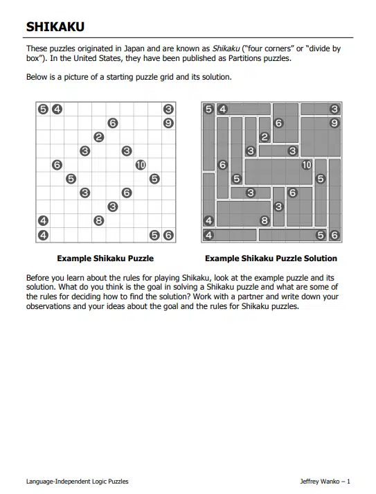 Shikaku Puzzles