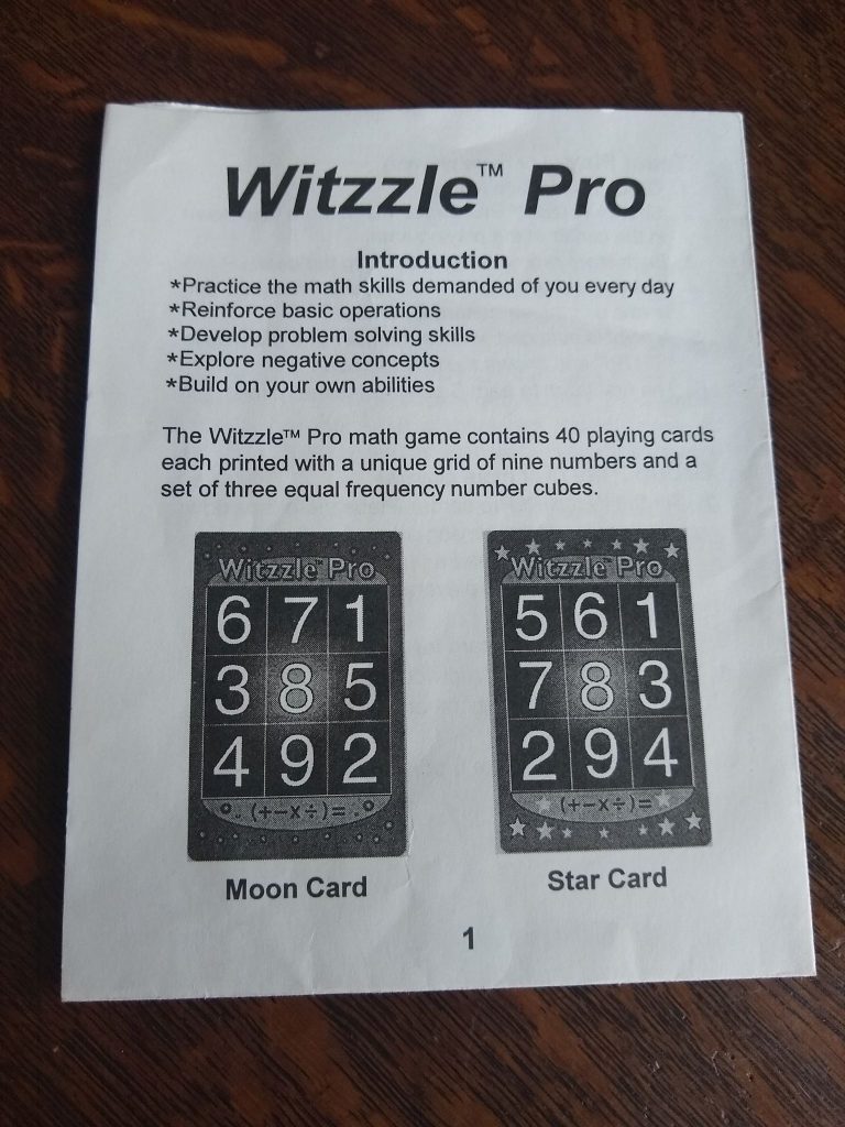 Witzzle Pro Math Game instructions