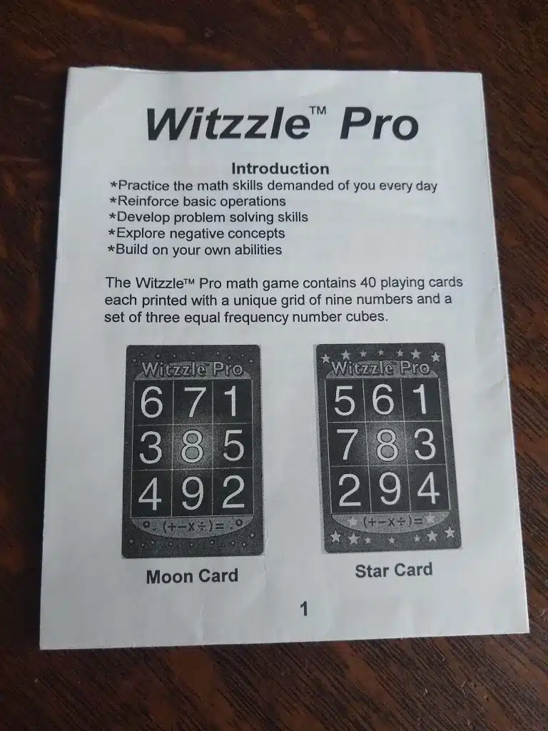 Witzzle Pro Math Game instructions