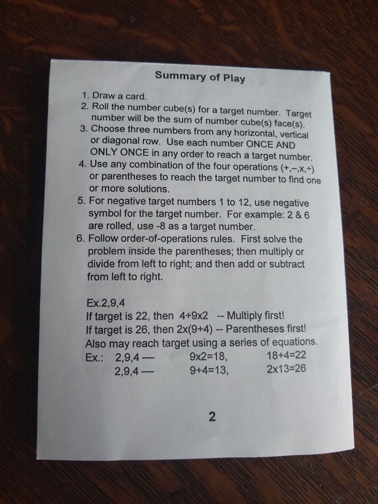 Witzzle Pro Math Game summary of play