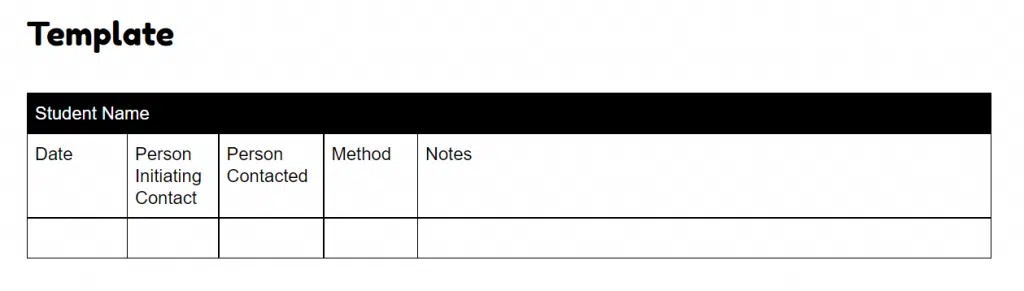 Parent Student Contact Log Template