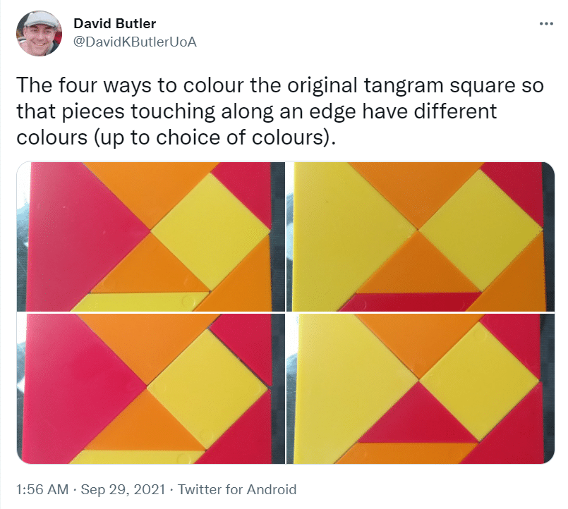 tweet from david butler re: coloring tangrams. 