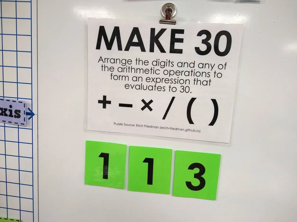 Make 30 Puzzle with 113 as digits. 