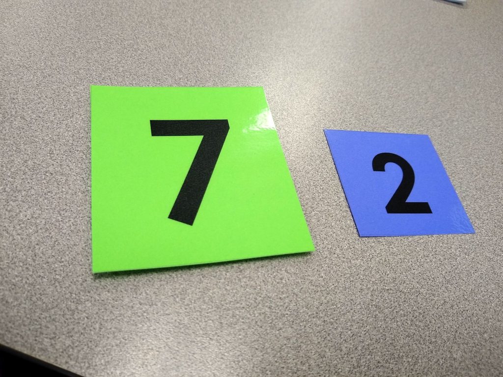 Example of Two different sizes of magnetic number cards. 