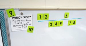 which side of the line numbers puzzle on dry erase board.
