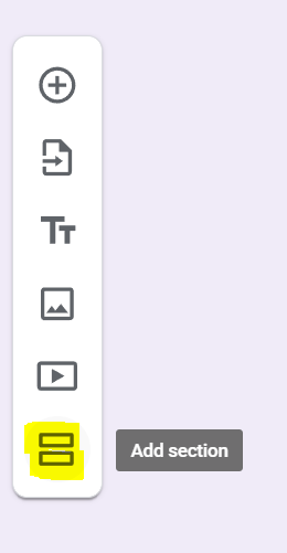 Add Section Button on Google Forms. 
