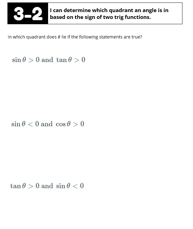 Determining Trig Quadrant Notes. 