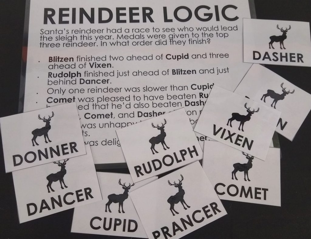 Reindeer Logic Puzzle for Christmas. 
