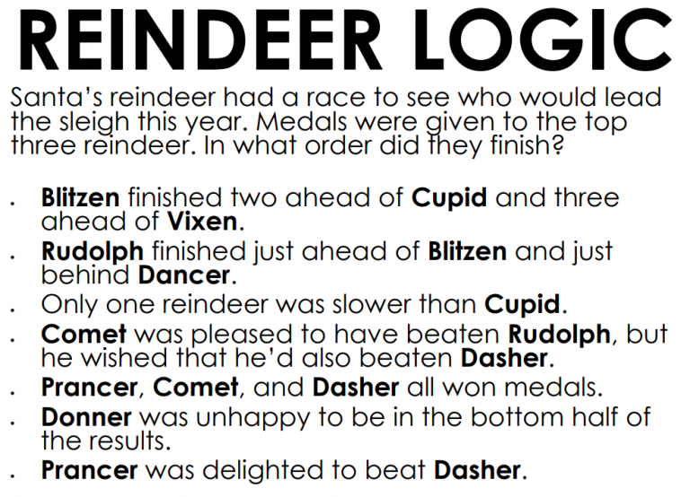 Reindeer Logic Puzzle Math Love