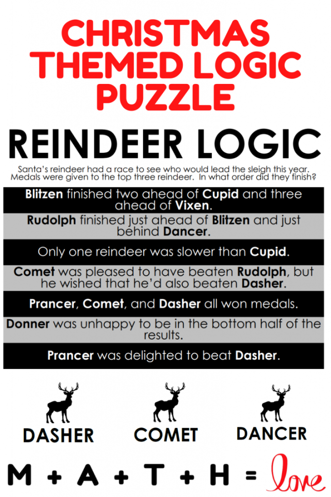 Reindeer Logic Christmas Themed Puzzle. 