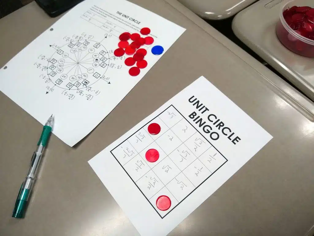 unit circle bingo game in progress 