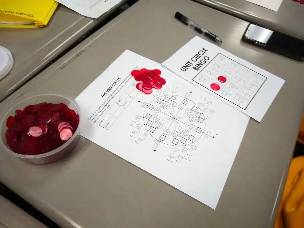 unit circle bingo game in progress 