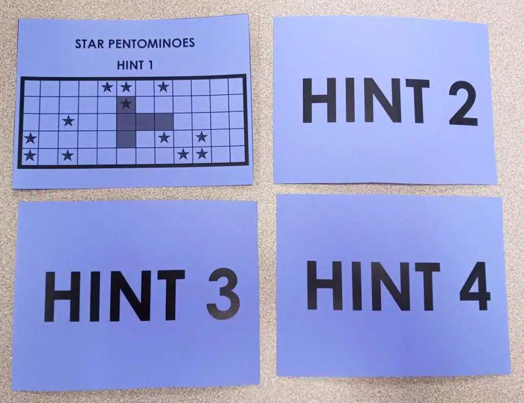 hint cards for star pentominoes puzzle