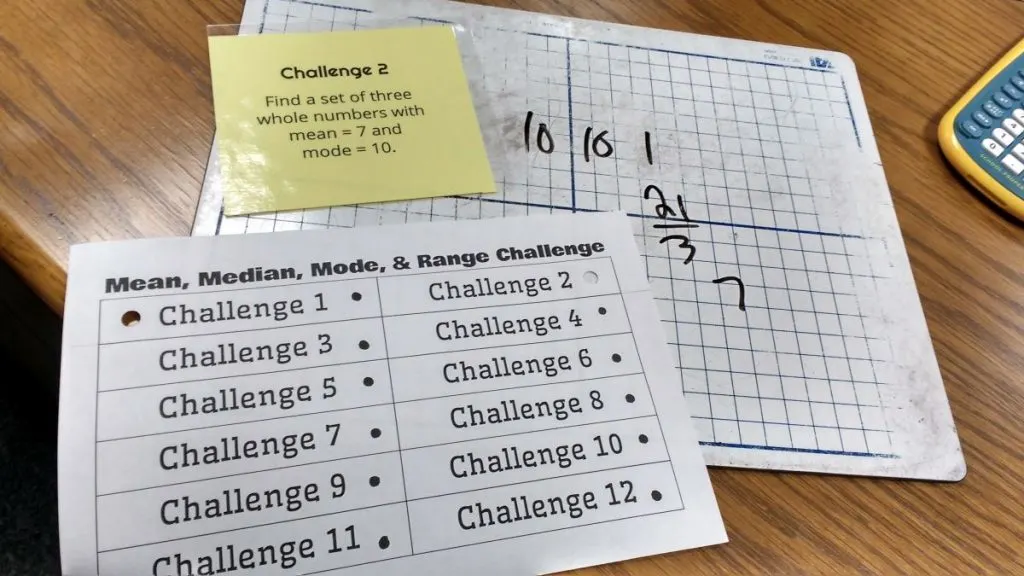 Student Work on Mean Median Mode & Range Challenge