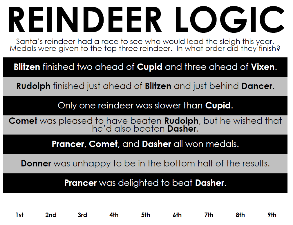 Reindeer Logic Puzzle for Christmas.