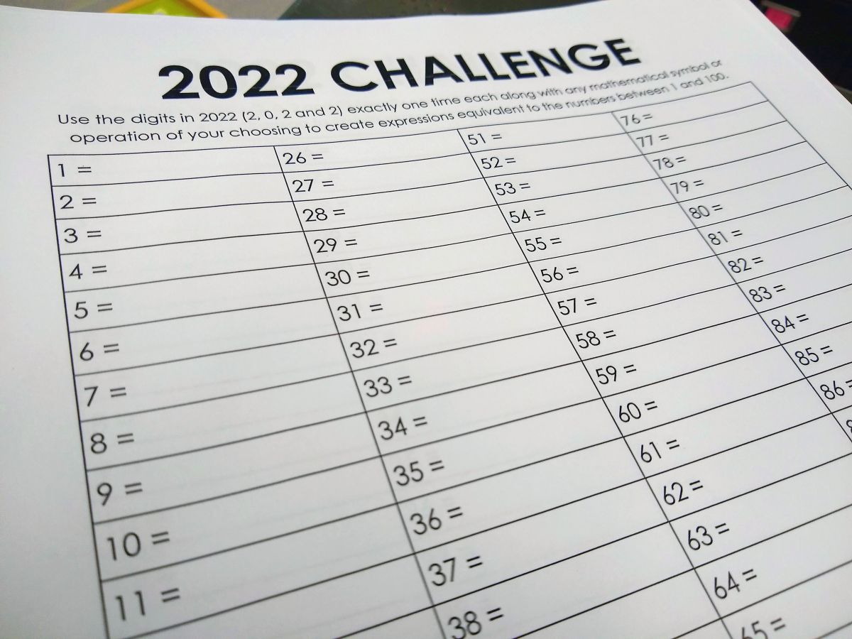 Photograph of 2022 Challenge Worksheet with Instructions 