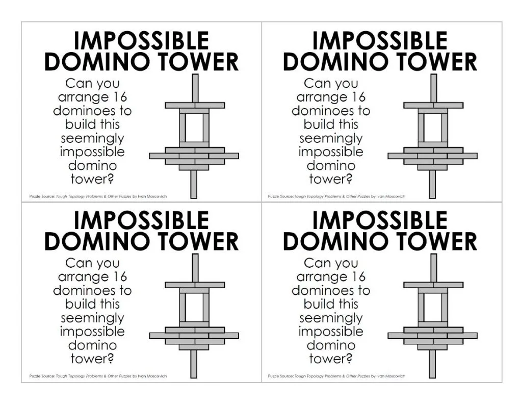 4 to a Page Version of Impossible Domino Tower Instructions 