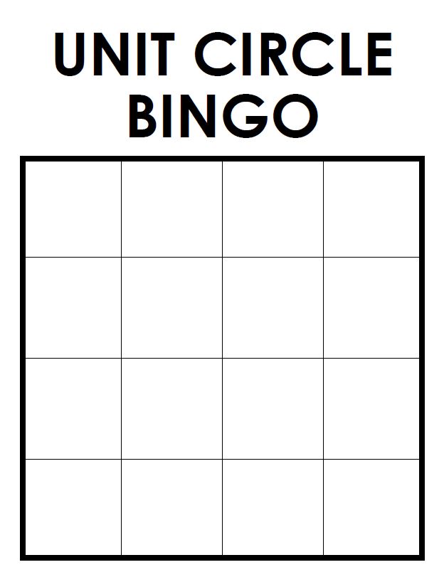 unit circle bingo sheet without answer bank 