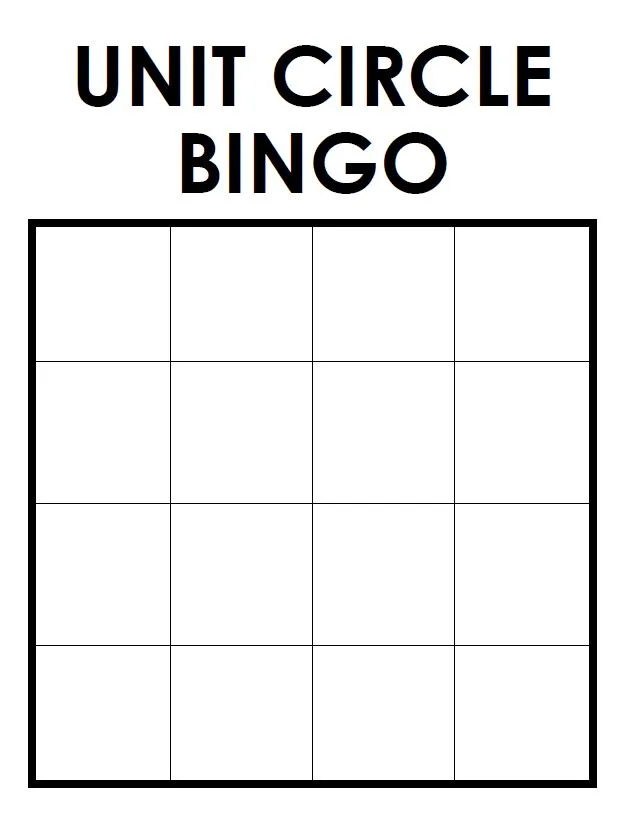 unit circle bingo sheet without answer bank 
