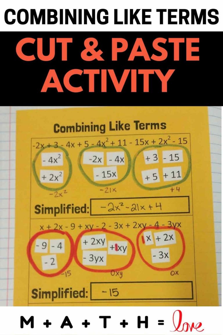 Combining Like Terms Cut and Paste Activity.