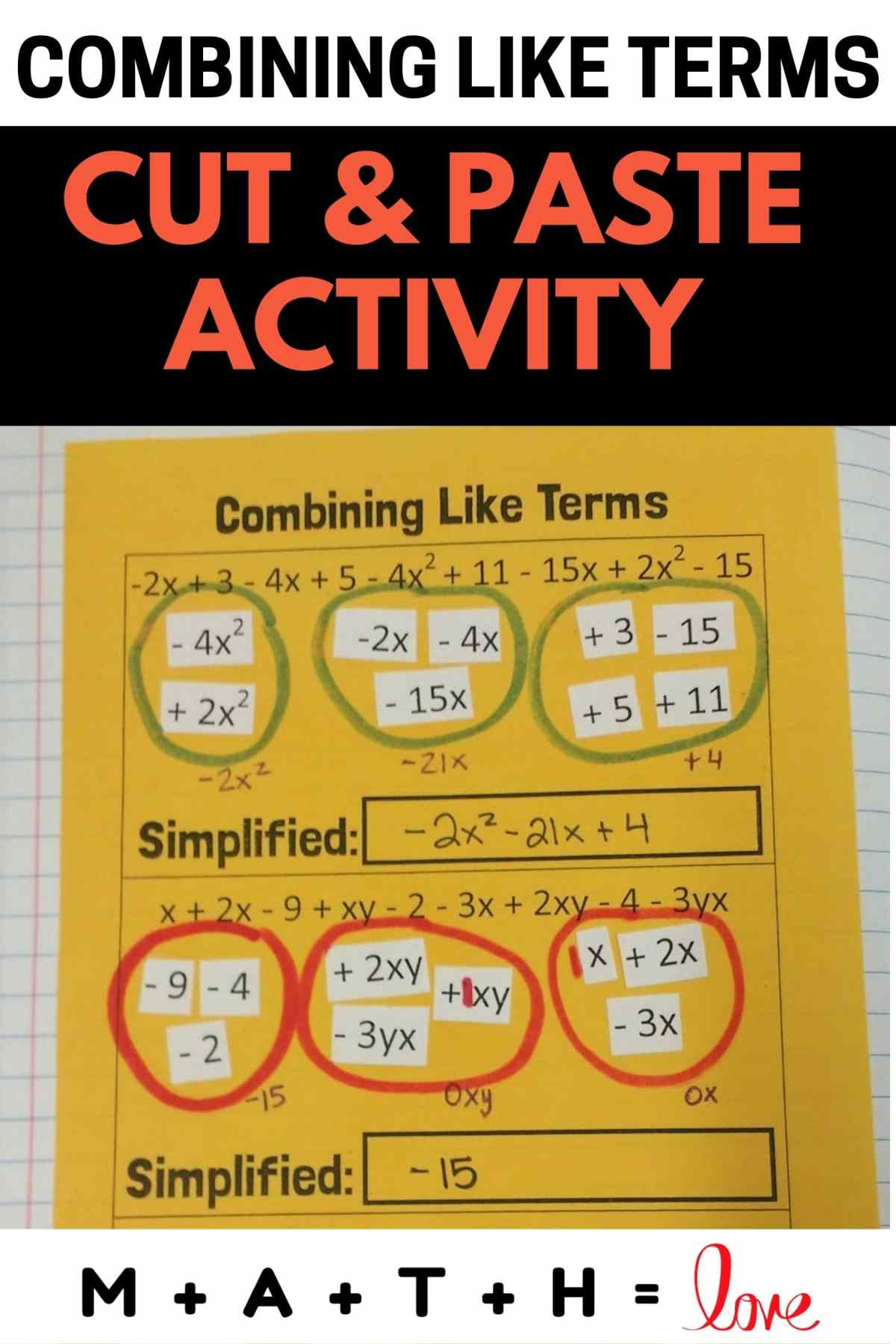 Easy Projects to Learn Combining Like Terms Shreffler Dozziess