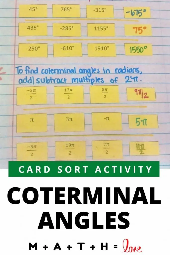 coterminal angles card sort activity. 