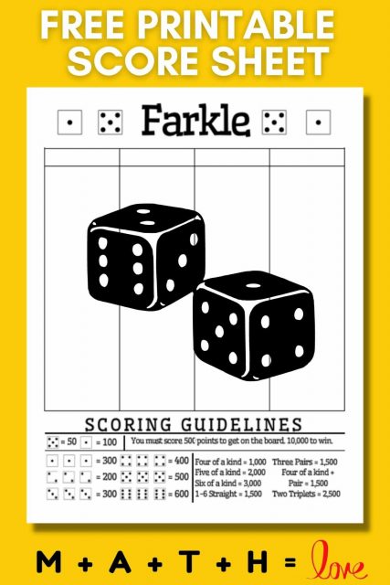Free Printable Farkle Score Sheet with Scoring Rules (PDF)