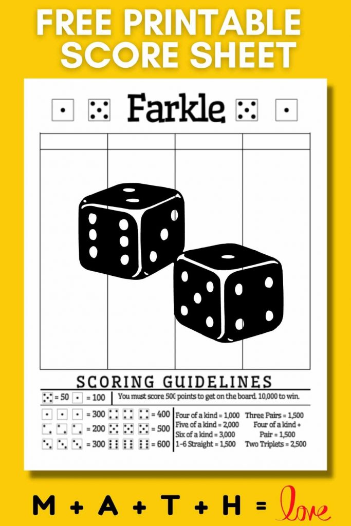 Free Printable Farkle Score Sheet (with Scoring Guidelines) Math = Love