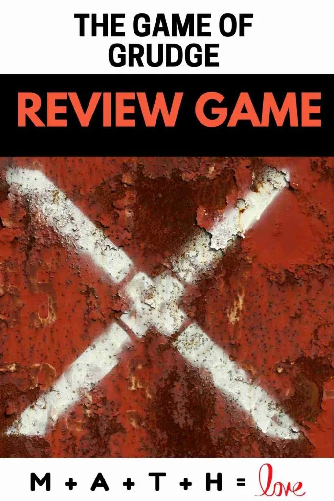red wall with white x painted on top with text "the game of grudge review game" 