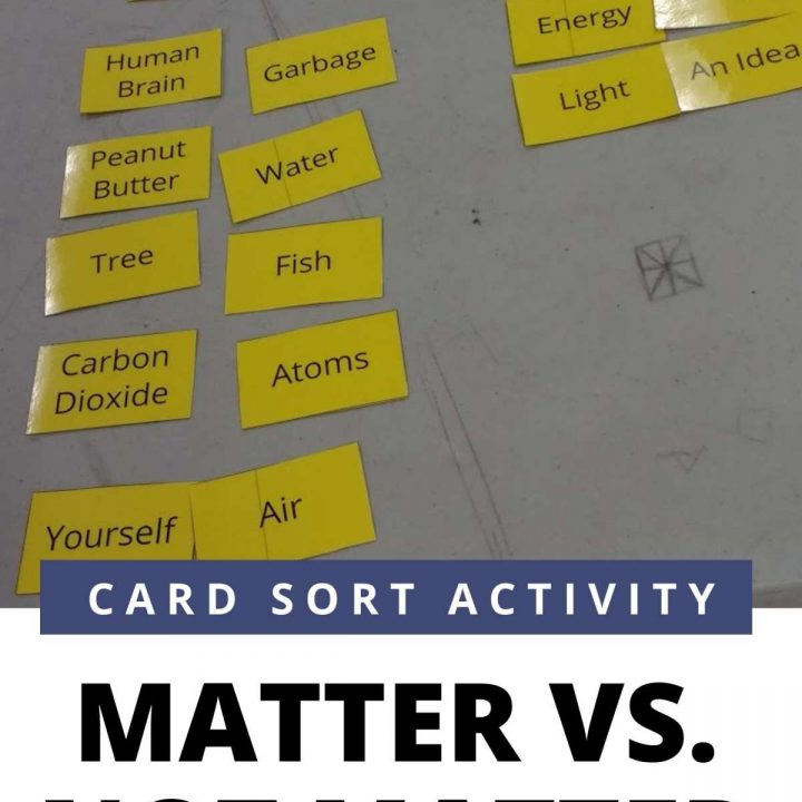 matter or not matter card sort activity on desk in classroom.