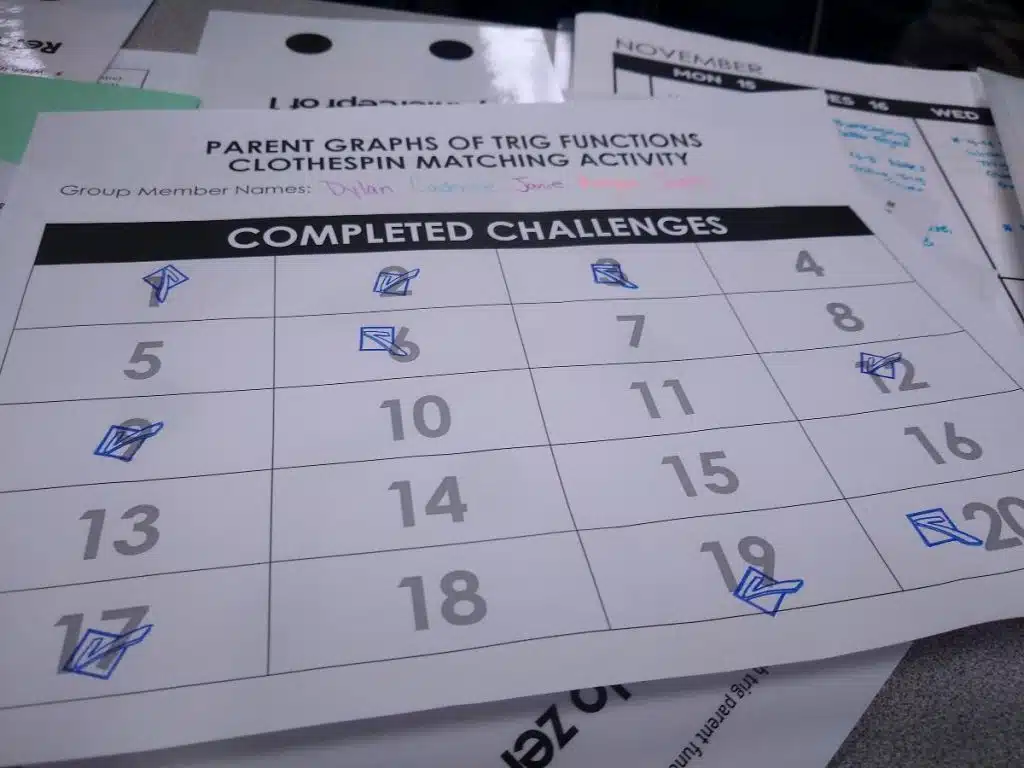 Parent Graphs of Trig Functions Clothespin Matching Activity
