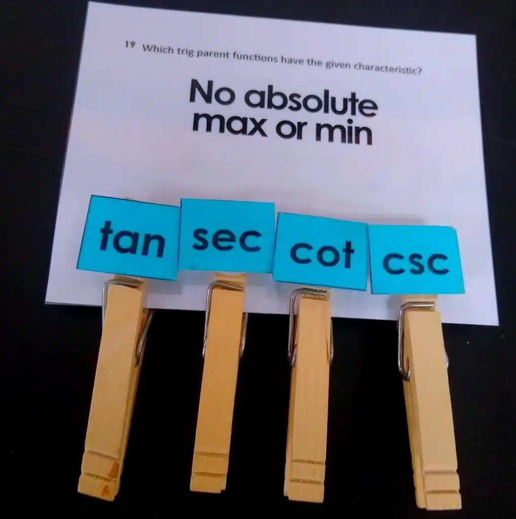 Parent Graphs of Trig Functions Clothespin Matching Activity
