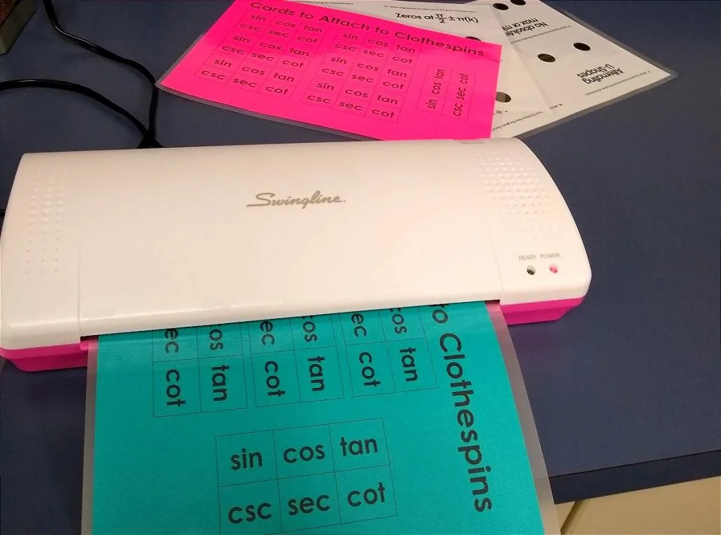 laminating cards for Parent Graphs of Trig Functions Clothespin Matching Activity
