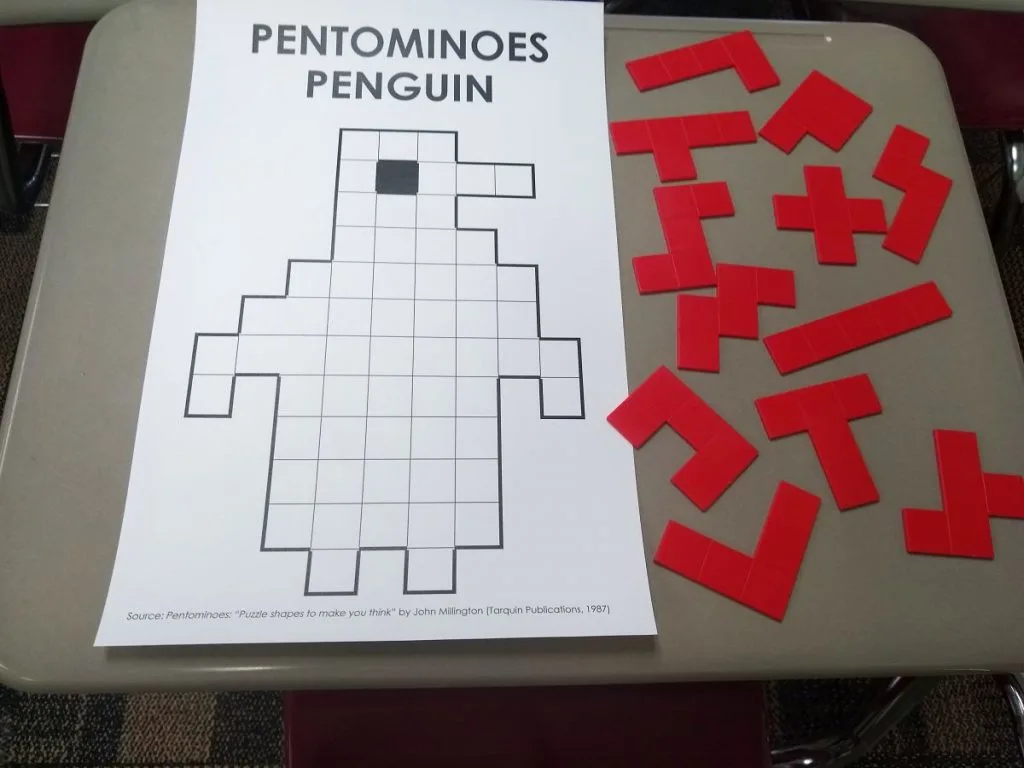 Penguin Pentominoes Puzzle with Set of Red Pentominoes 
