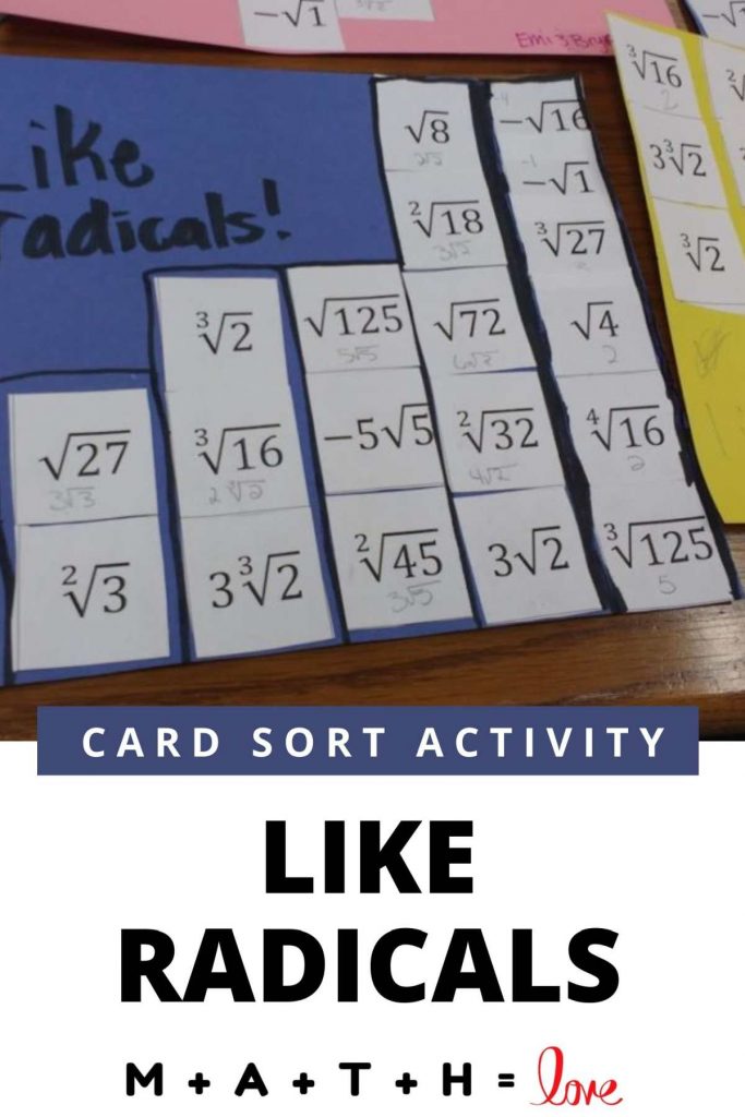 like radicals algebra card sort activity. 