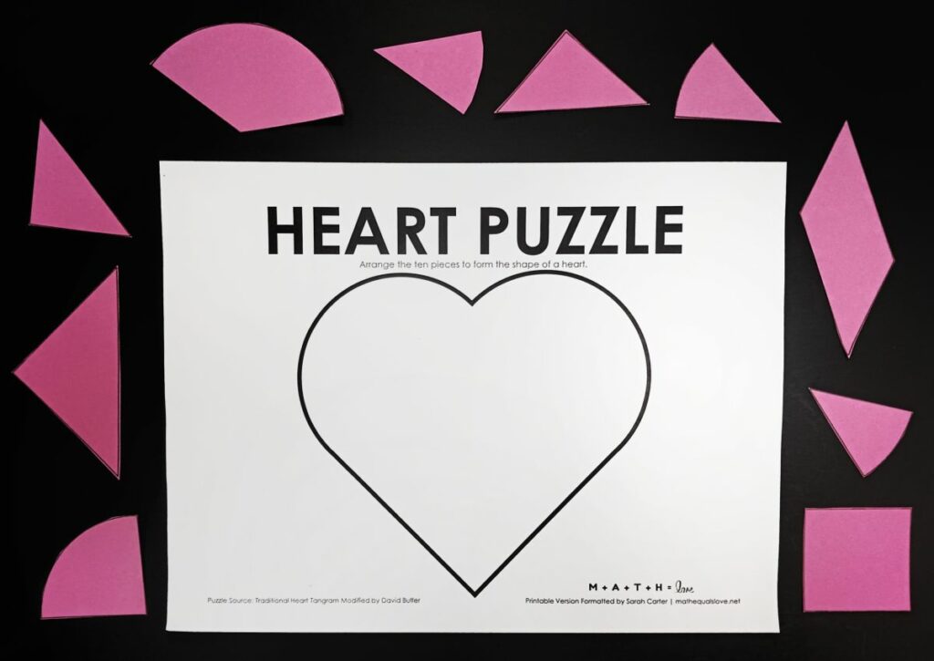 printable heart puzzle for valentine's day. 