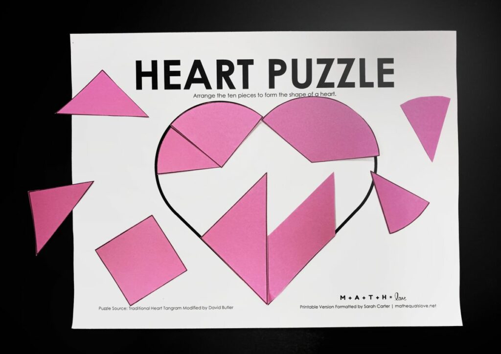 partially solved printable heart puzzle. 